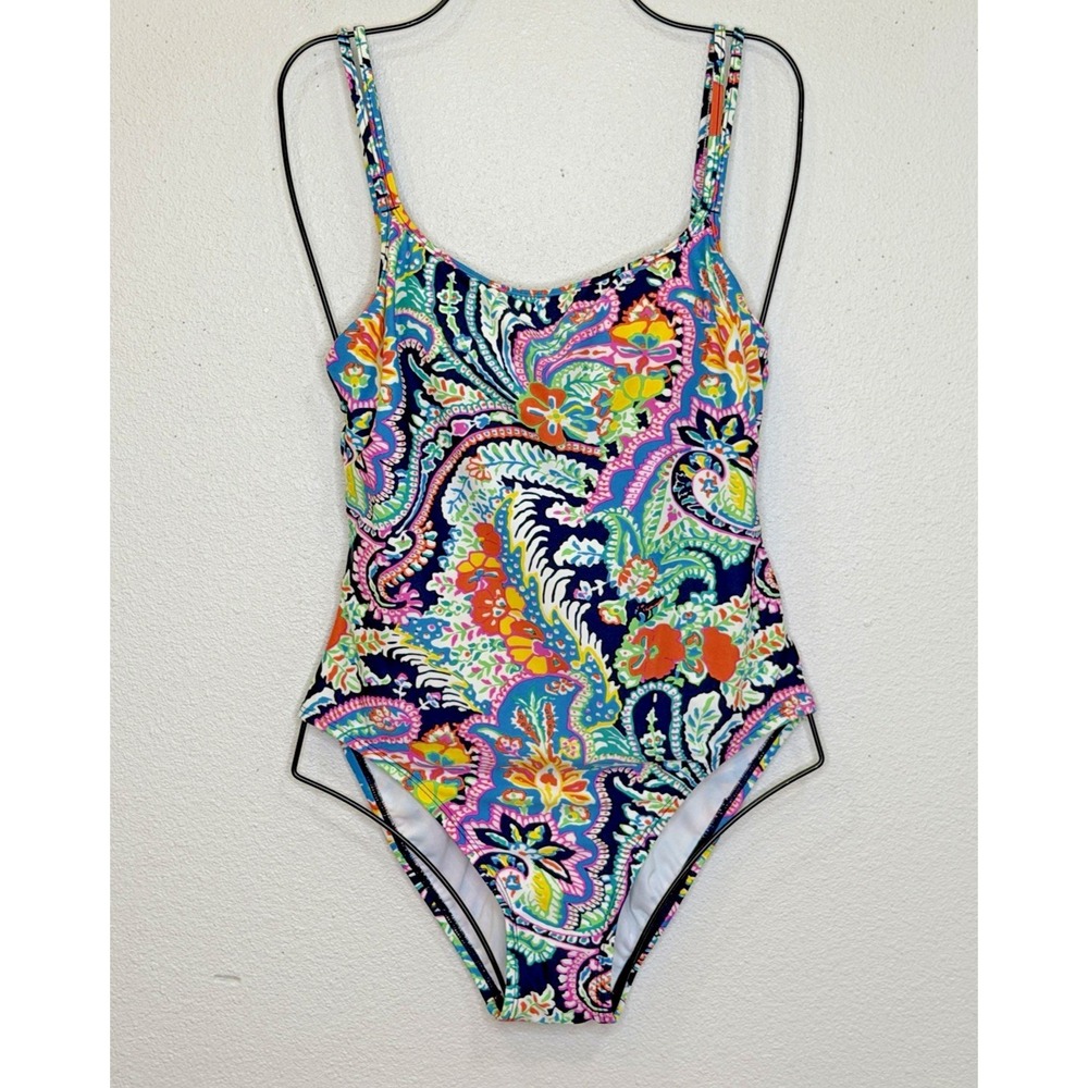 Lauren Ralph Lauren One Piece Swimsuit Size 10 Floral Print Scoop Back Padded